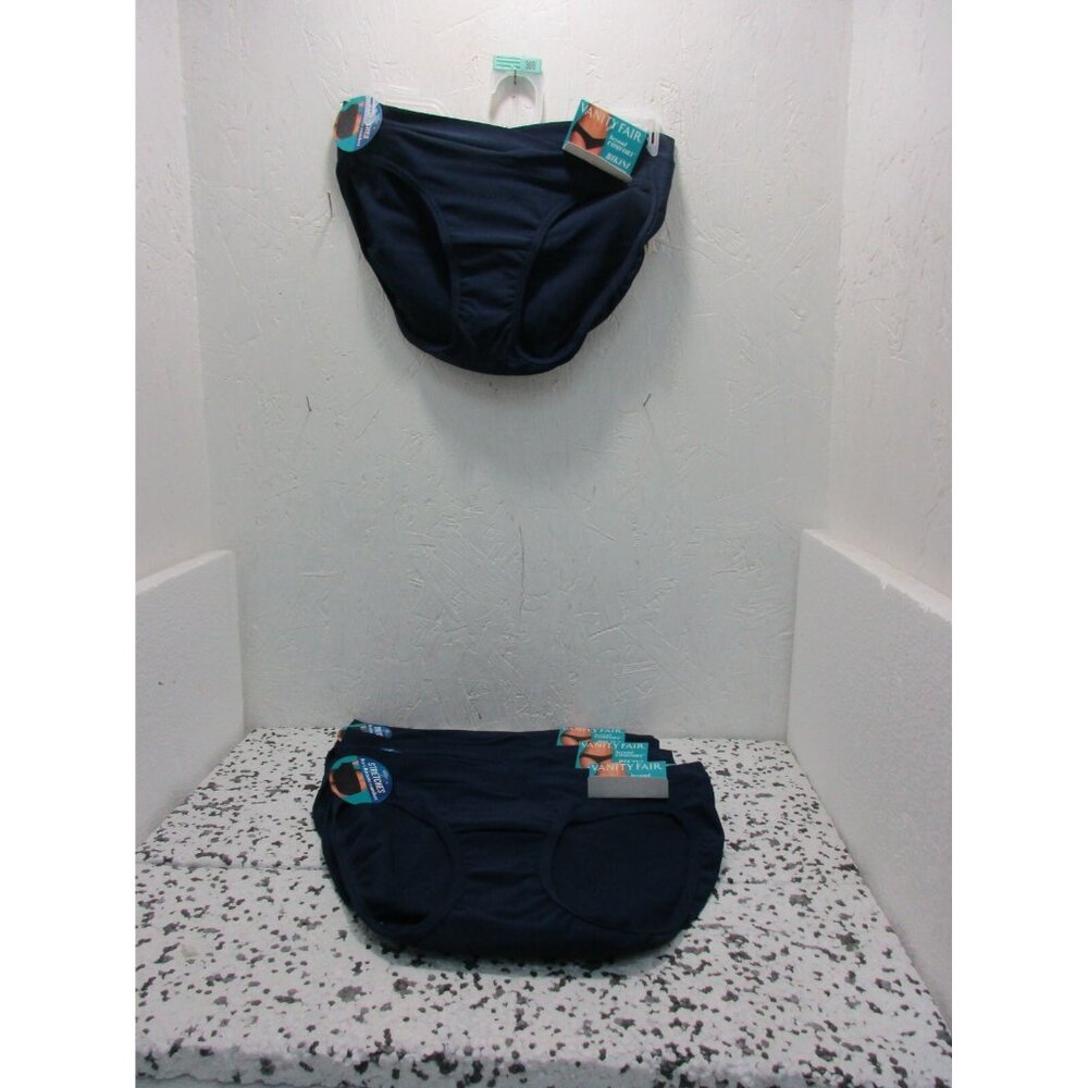 Vanity Fair Women's 6 pairs 18291 Beyond Comfort Bikini Navy Size 8/XL New !!!